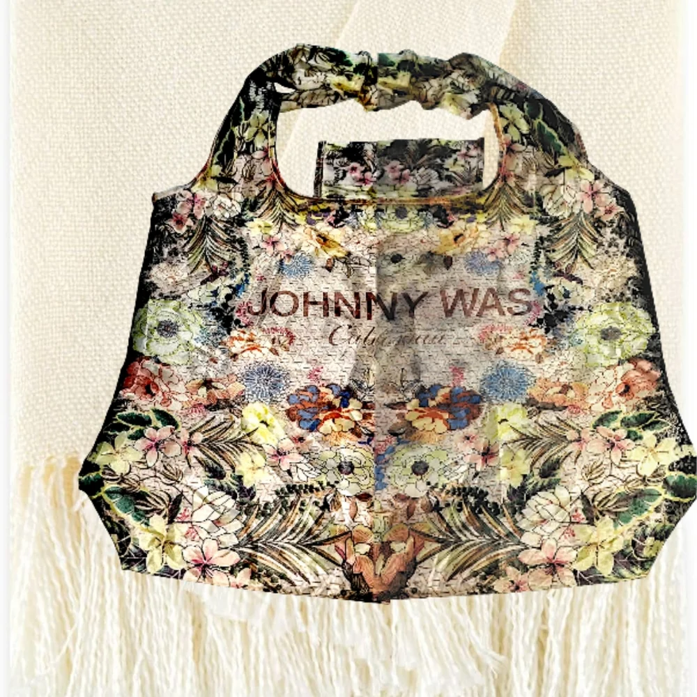JOHNNY WAS ~California Reusable Shopping Tote Bag Floral, Lightweight & Packable - Picture 2 of 5